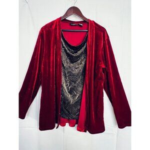 Impressions Lifestyle XL Red Velvet Cardigan Layer Metallic Gold Holiday Party